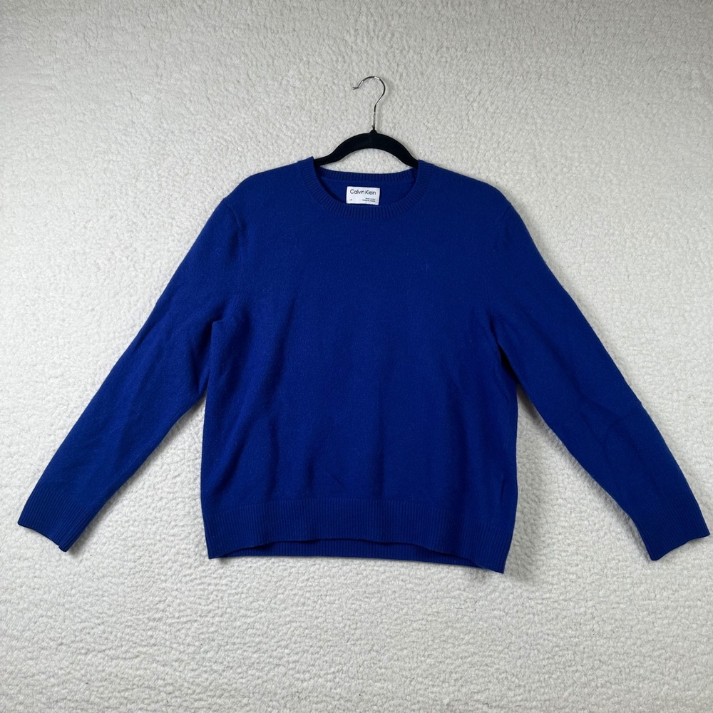 Calvin Klein Sweater 100% Wool Mens L Crewneck Long Sleeve Royal Blue Preppy